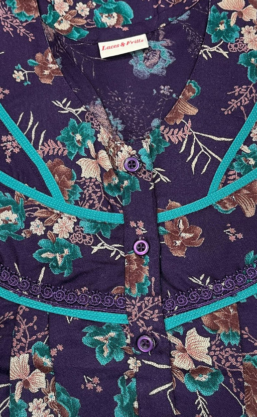 Dark Violet Garden Spun Nighty. Flowy Spun Fabric | Laces and Frills - Laces and Frills
