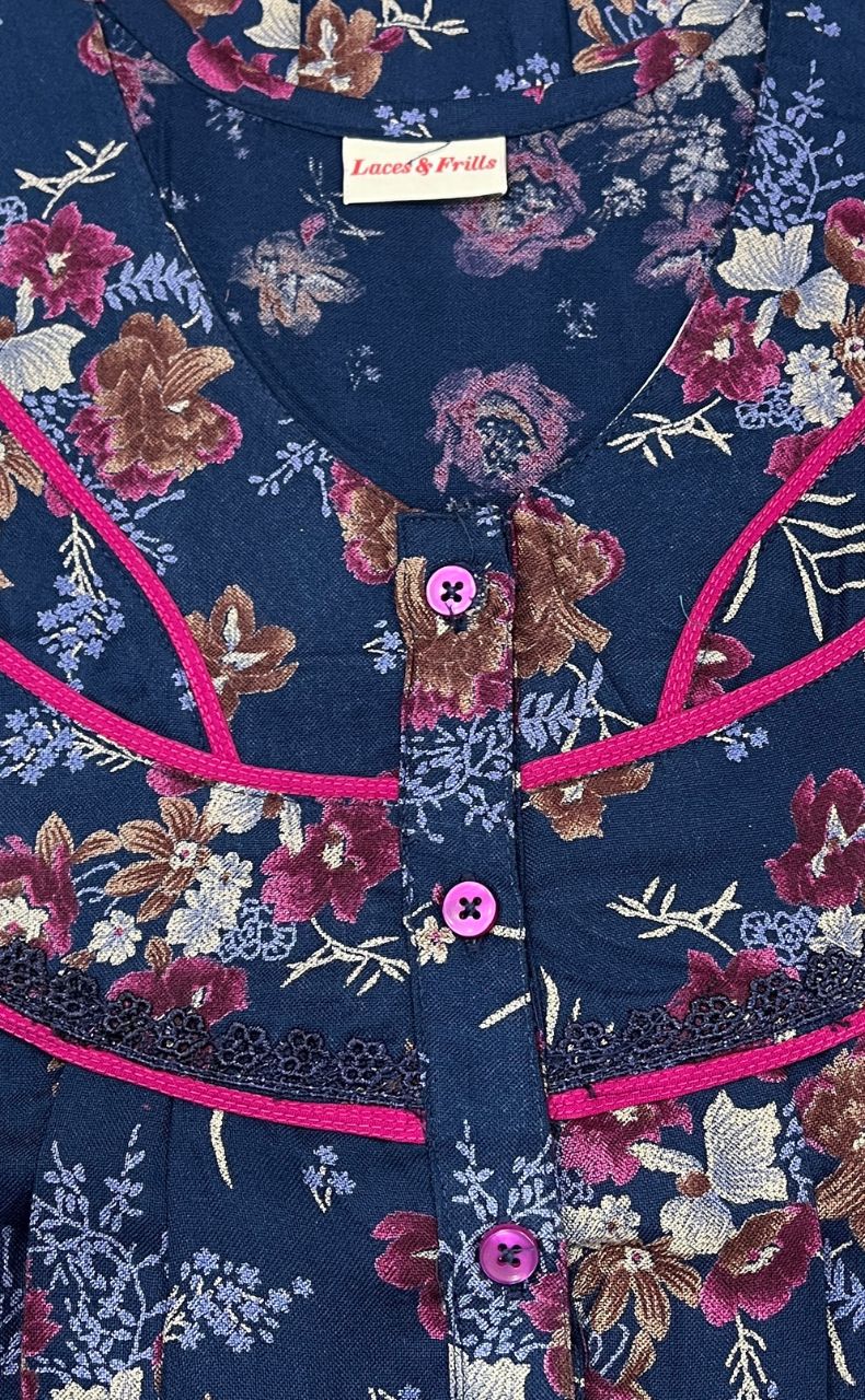 Blue Garden Spun Nighty. Flowy Spun Fabric | Laces and Frills - Laces and Frills