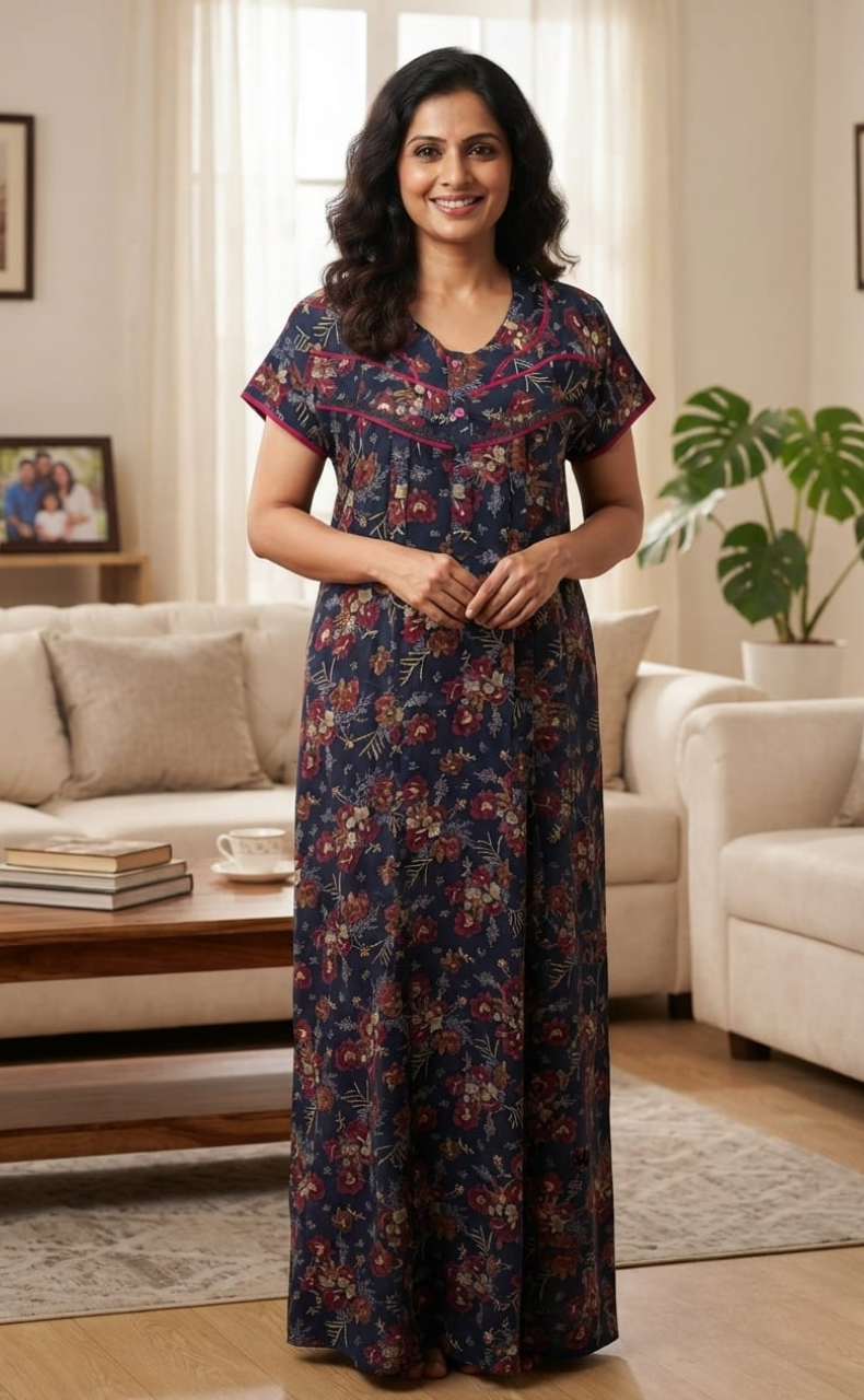 Blue Garden Spun Nighty. Flowy Spun Fabric | Laces and Frills