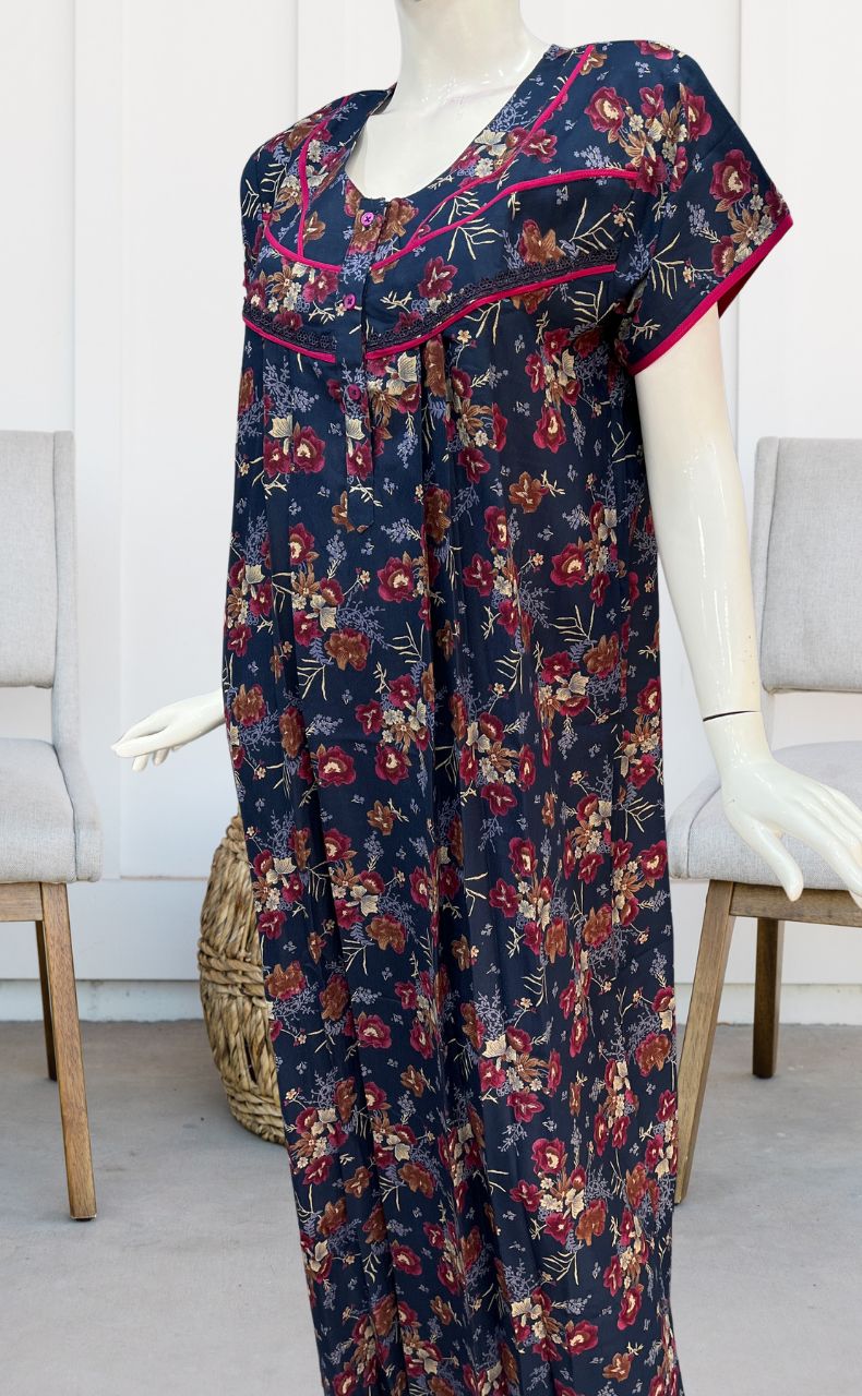 Blue Garden Spun Nighty. Flowy Spun Fabric | Laces and Frills - Laces and Frills