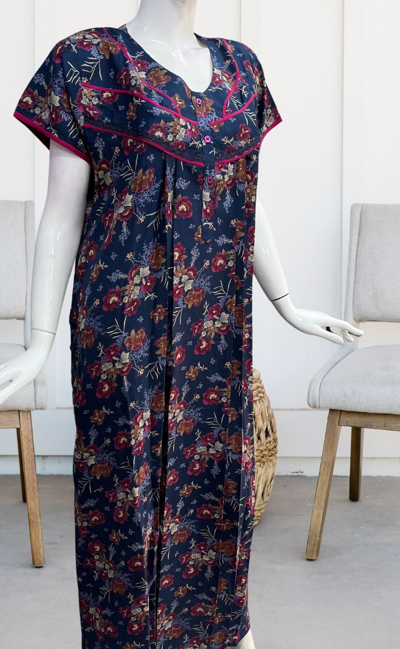 Blue Garden Spun Nighty. Flowy Spun Fabric | Laces and Frills - Laces and Frills