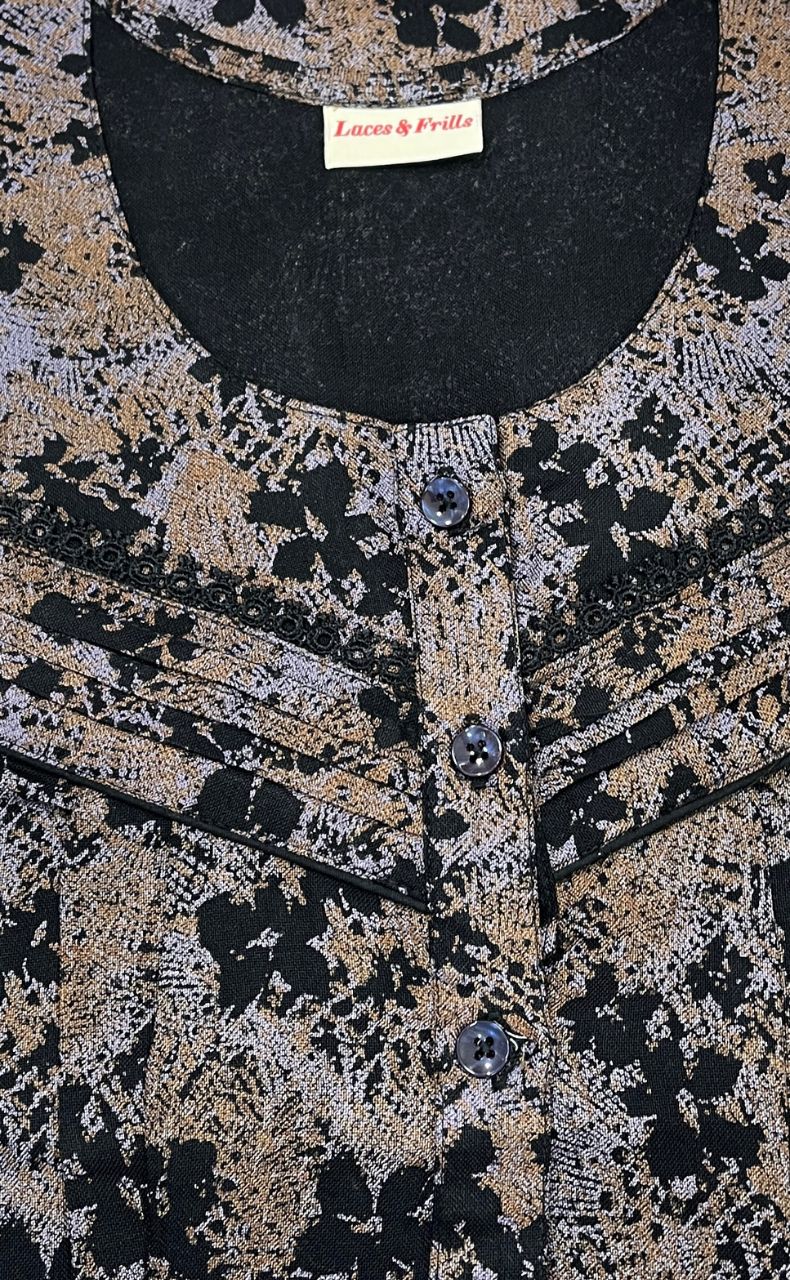 Black Floral Spun Nighty. Flowy Spun Fabric | Laces and Frills - Laces and Frills