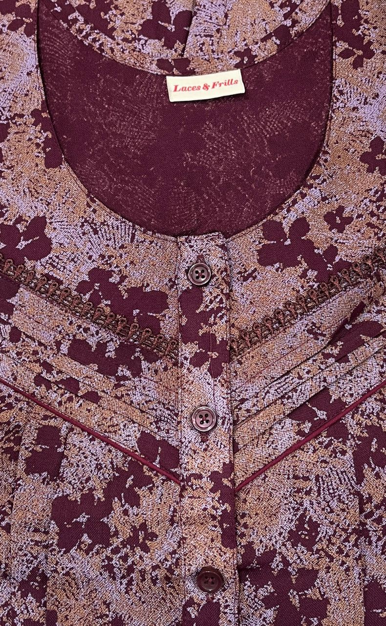 Maroon Floral Spun Nighty. Flowy Spun Fabric | Laces and Frills - Laces and Frills