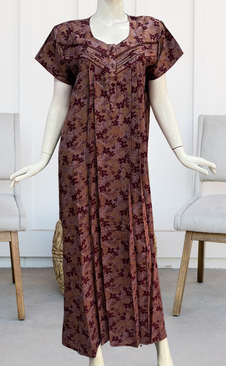 Maroon Floral Spun Nighty. Flowy Spun Fabric | Laces and Frills - Laces and Frills