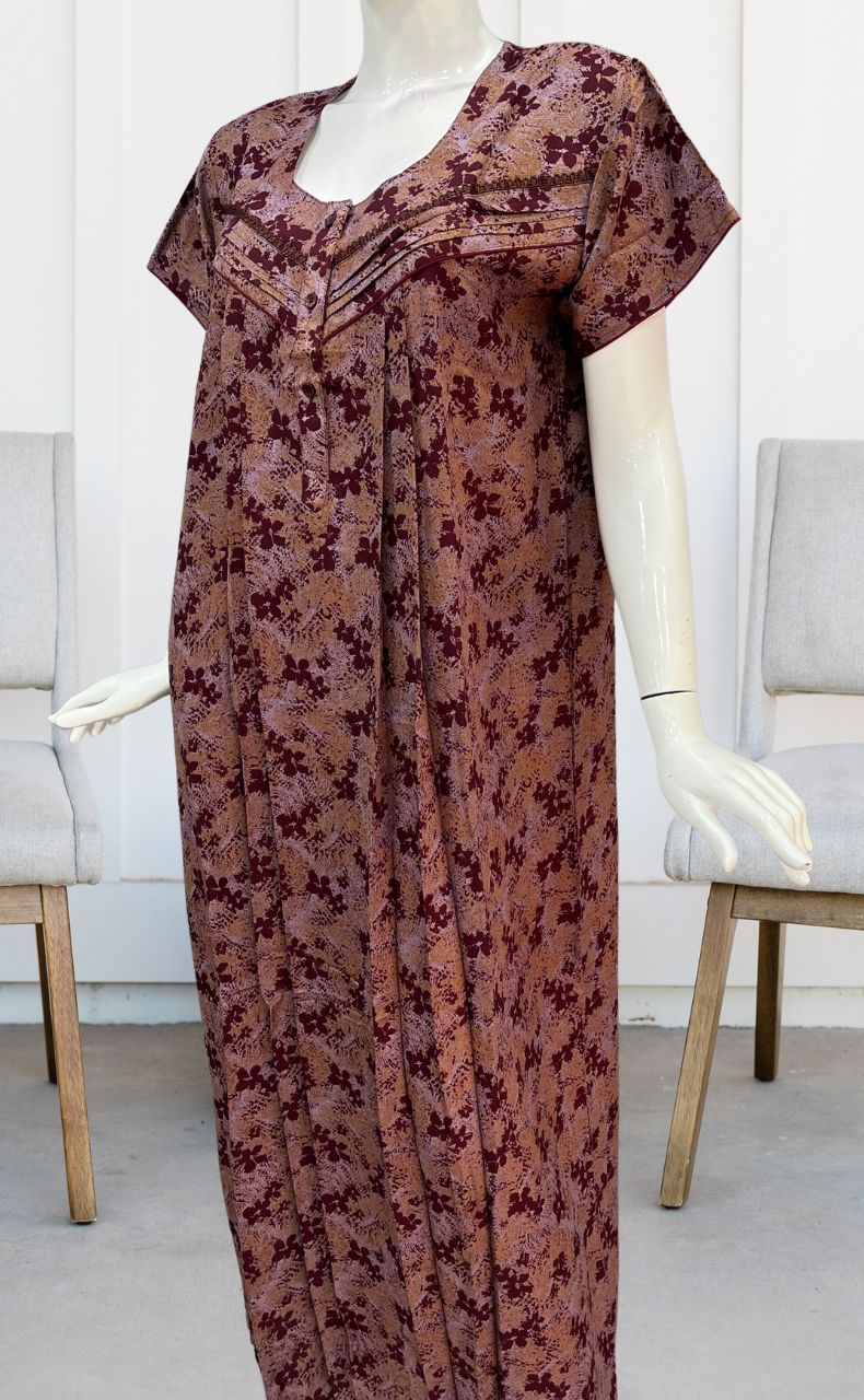 Maroon Floral Spun Nighty. Flowy Spun Fabric | Laces and Frills - Laces and Frills