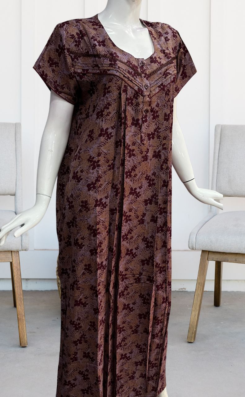 Maroon Floral Spun Nighty. Flowy Spun Fabric | Laces and Frills - Laces and Frills