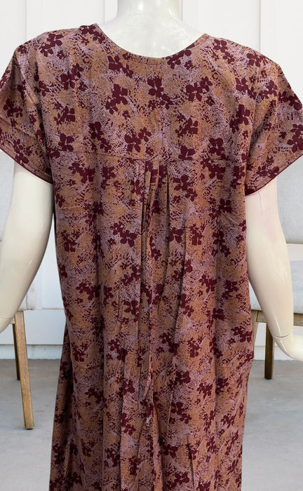 Maroon Floral Spun Nighty. Flowy Spun Fabric | Laces and Frills - Laces and Frills
