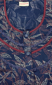 Blue Leafy Spun Nighty. Flowy Spun Fabric | Laces and Frills - Laces and Frills