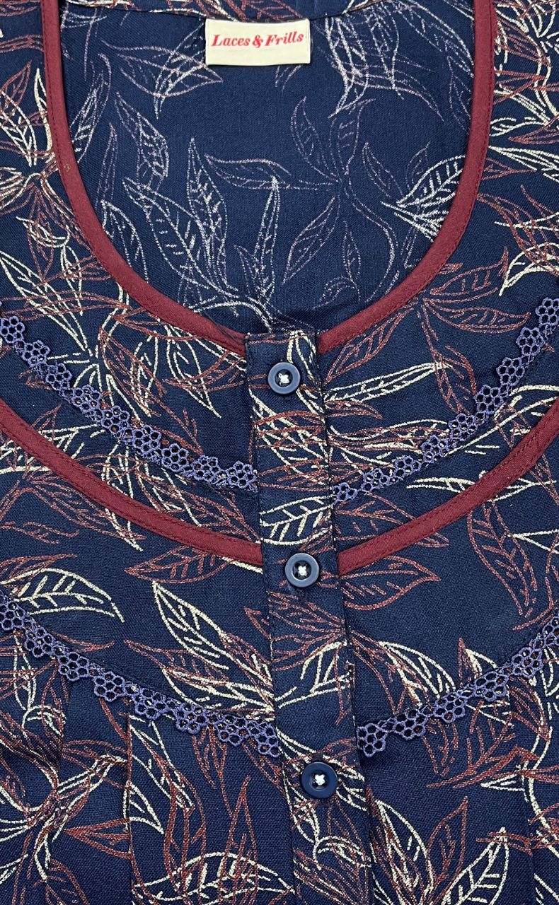 Blue Leafy Spun Nighty. Flowy Spun Fabric | Laces and Frills - Laces and Frills