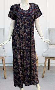 Blue Leafy Spun Nighty. Flowy Spun Fabric | Laces and Frills - Laces and Frills