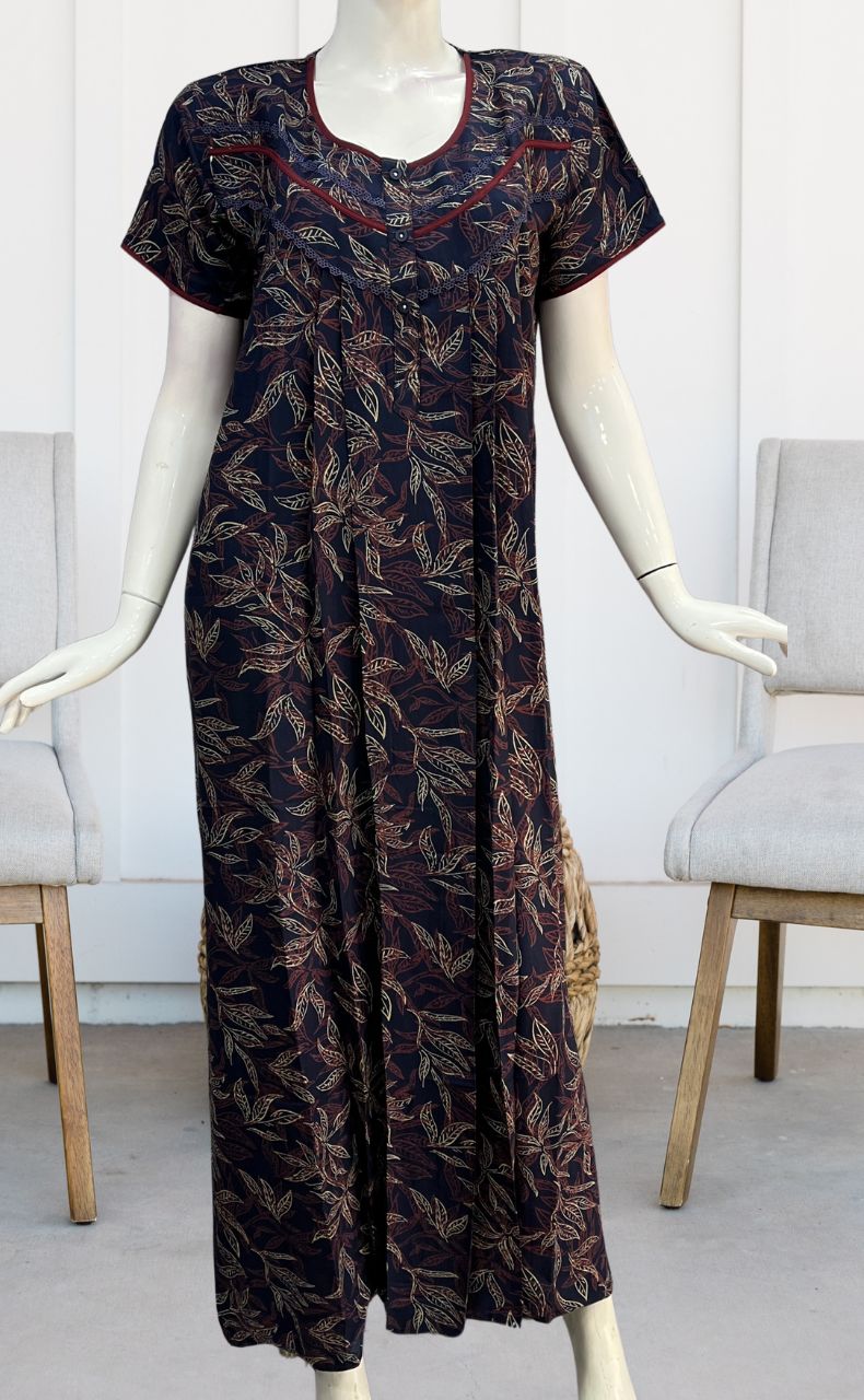 Blue Leafy Spun Nighty. Flowy Spun Fabric | Laces and Frills - Laces and Frills