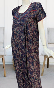 Blue Leafy Spun Nighty. Flowy Spun Fabric | Laces and Frills - Laces and Frills