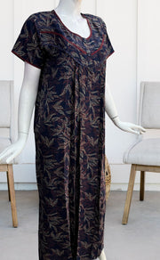 Blue Leafy Spun Nighty. Flowy Spun Fabric | Laces and Frills - Laces and Frills