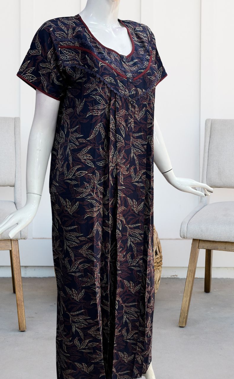 Blue Leafy Spun Nighty. Flowy Spun Fabric | Laces and Frills - Laces and Frills