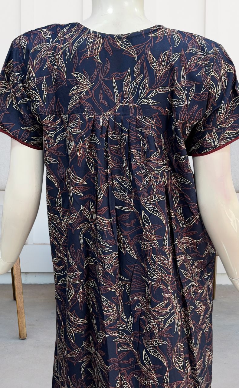 Blue Leafy Spun Nighty. Flowy Spun Fabric | Laces and Frills - Laces and Frills