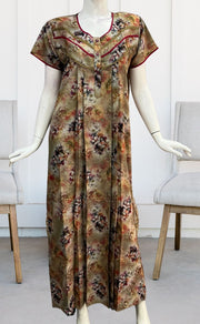 Mustard/Red Digital Print Spun Nighty. Flowy Spun Fabric | Laces and Frills - Laces and Frills