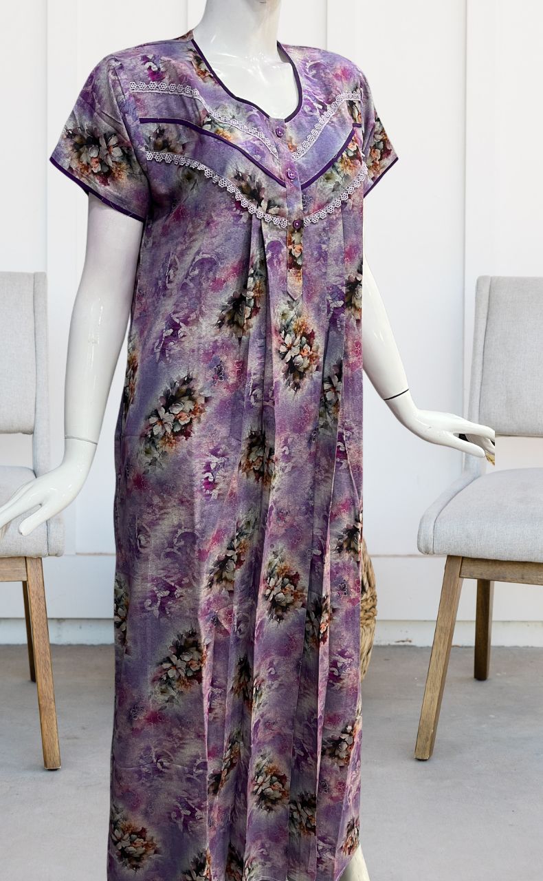 Lavender Digital Print Spun Nighty. Flowy Spun Fabric | Laces and Frills - Laces and Frills