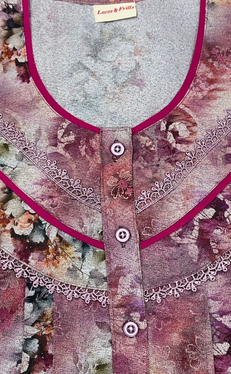 Pink Digital Print Spun Nighty. Flowy Spun Fabric | Laces and Frills - Laces and Frills