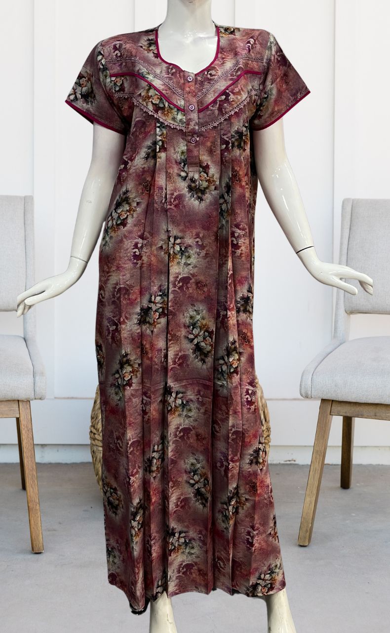 Pink Digital Print Spun Nighty. Flowy Spun Fabric | Laces and Frills - Laces and Frills