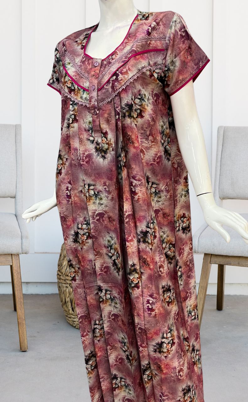 Pink Digital Print Spun Nighty. Flowy Spun Fabric | Laces and Frills - Laces and Frills