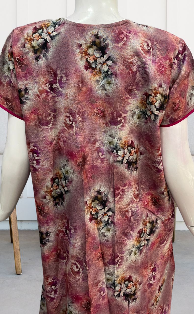 Pink Digital Print Spun Nighty. Flowy Spun Fabric | Laces and Frills - Laces and Frills