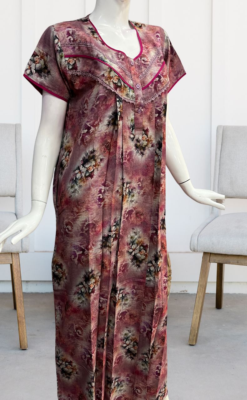 Pink Digital Print Spun Nighty. Flowy Spun Fabric | Laces and Frills - Laces and Frills