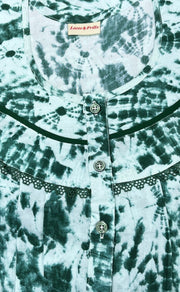 Bottle Green Shibori Print Rayon Nighty. Flowy Rayon Fabric | Laces and Frills - Laces and Frills