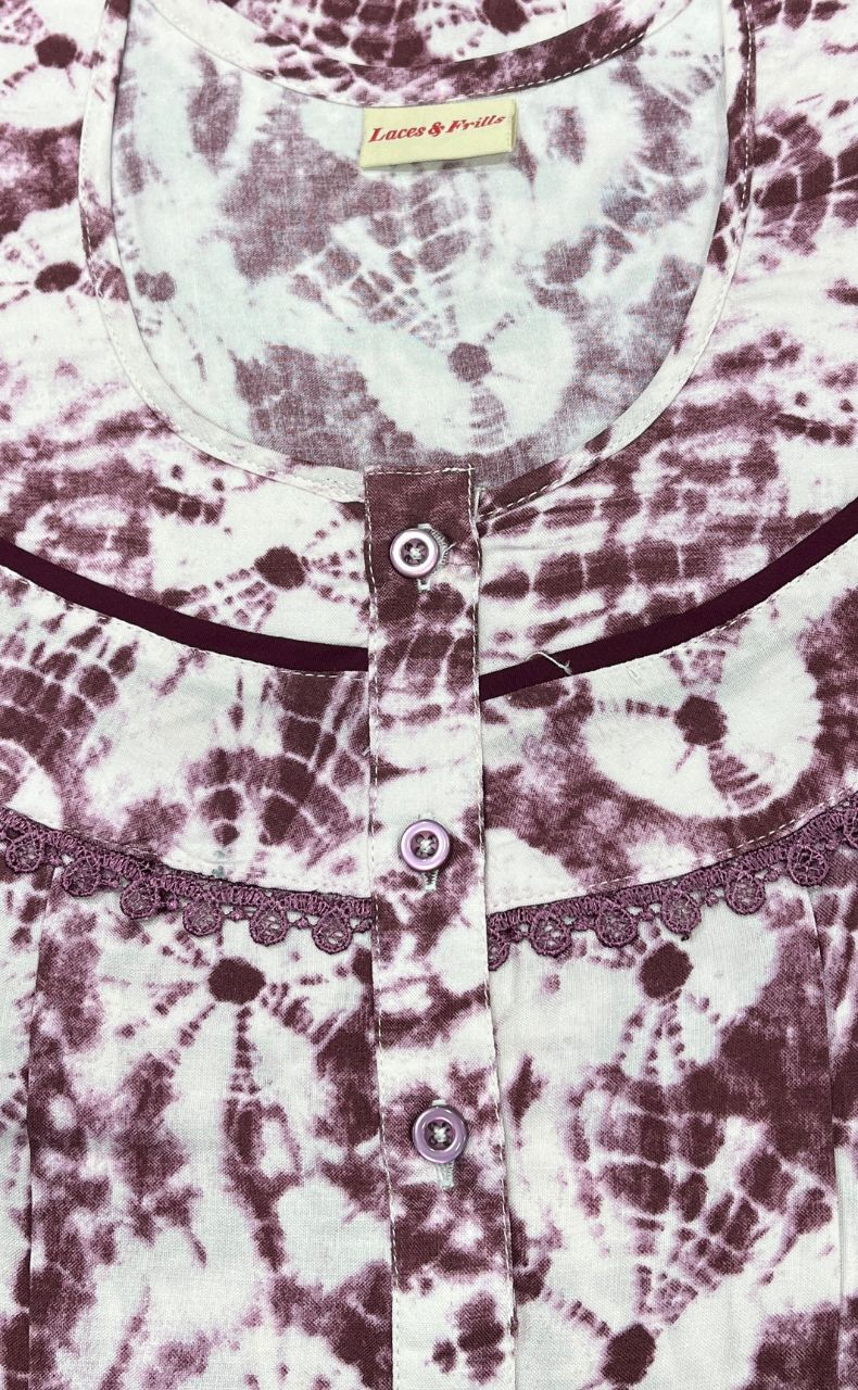 Maroon Shibori Print Rayon Nighty. Flowy Rayon Fabric | Laces and Frills - Laces and Frills