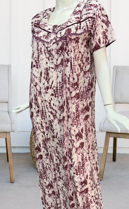Maroon Shibori Print Rayon Nighty. Flowy Rayon Fabric | Laces and Frills - Laces and Frills