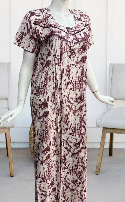 Maroon Shibori Print Rayon Nighty. Flowy Rayon Fabric | Laces and Frills - Laces and Frills