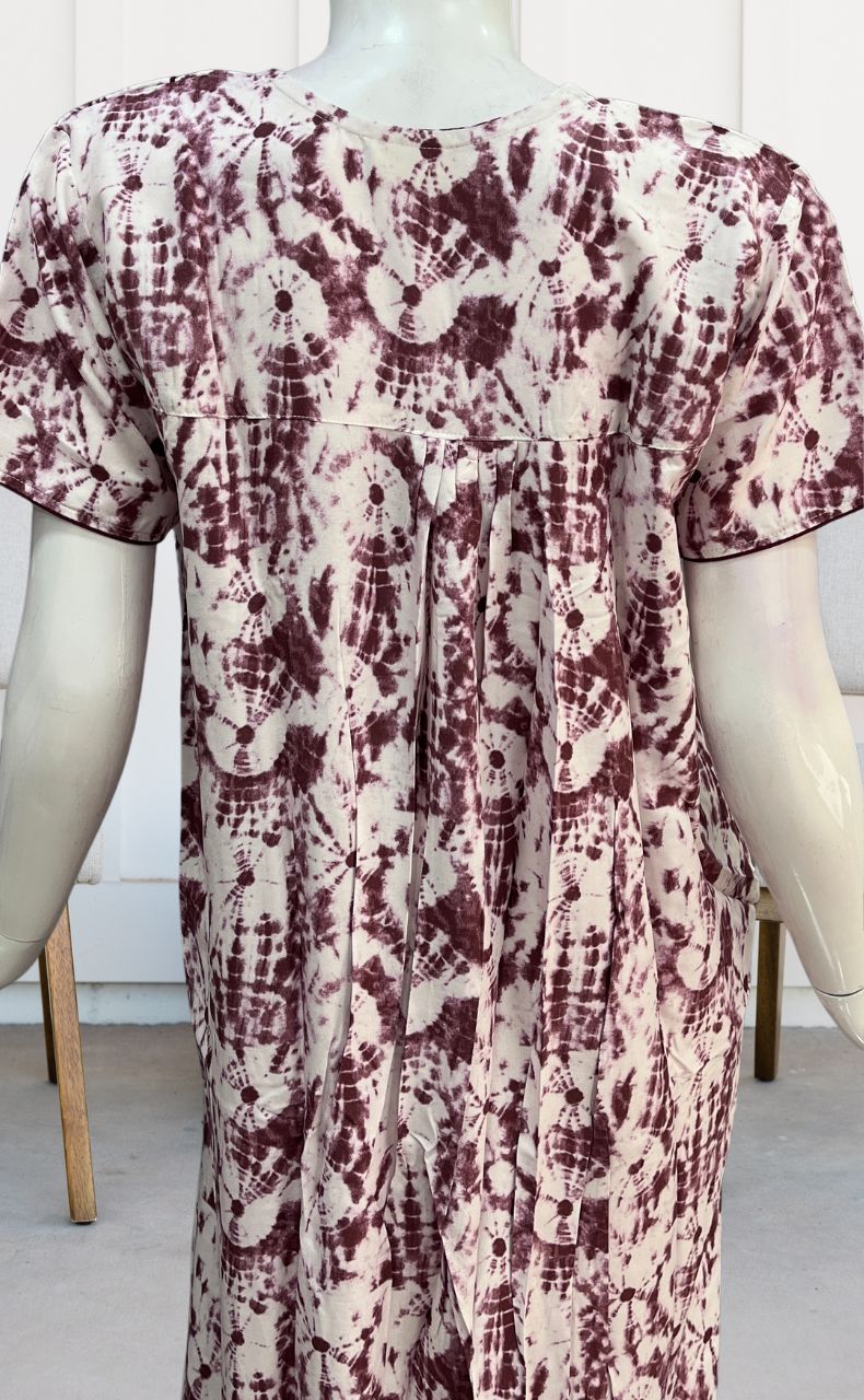 Maroon Shibori Print Rayon Nighty. Flowy Rayon Fabric | Laces and Frills - Laces and Frills