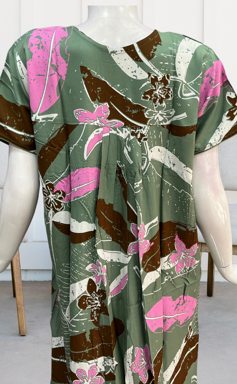 Pista Green Flora Rayon Nighty. Flowy Rayon Fabric | Laces and Frills - Laces and Frills