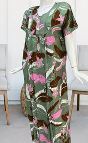 Pista Green Flora Rayon Nighty. Flowy Rayon Fabric | Laces and Frills - Laces and Frills