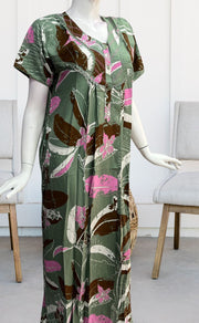 Pista Green Flora Rayon Nighty. Flowy Rayon Fabric | Laces and Frills - Laces and Frills