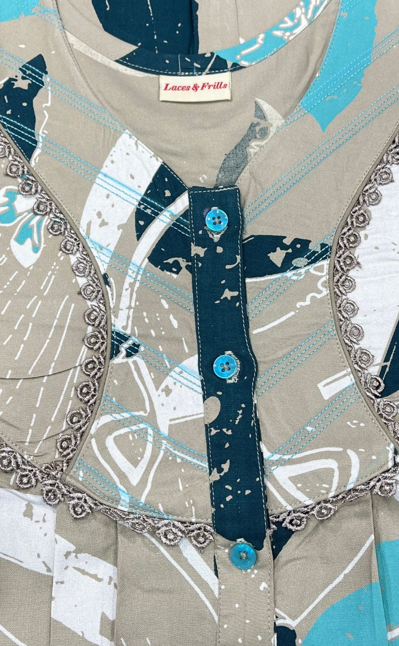 Beige Flora Rayon Nighty. Flowy Rayon Fabric | Laces and Frills - Laces and Frills