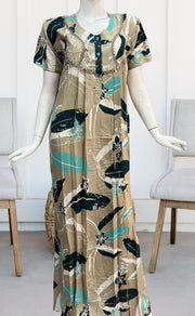 Beige Flora Rayon Nighty. Flowy Rayon Fabric | Laces and Frills - Laces and Frills