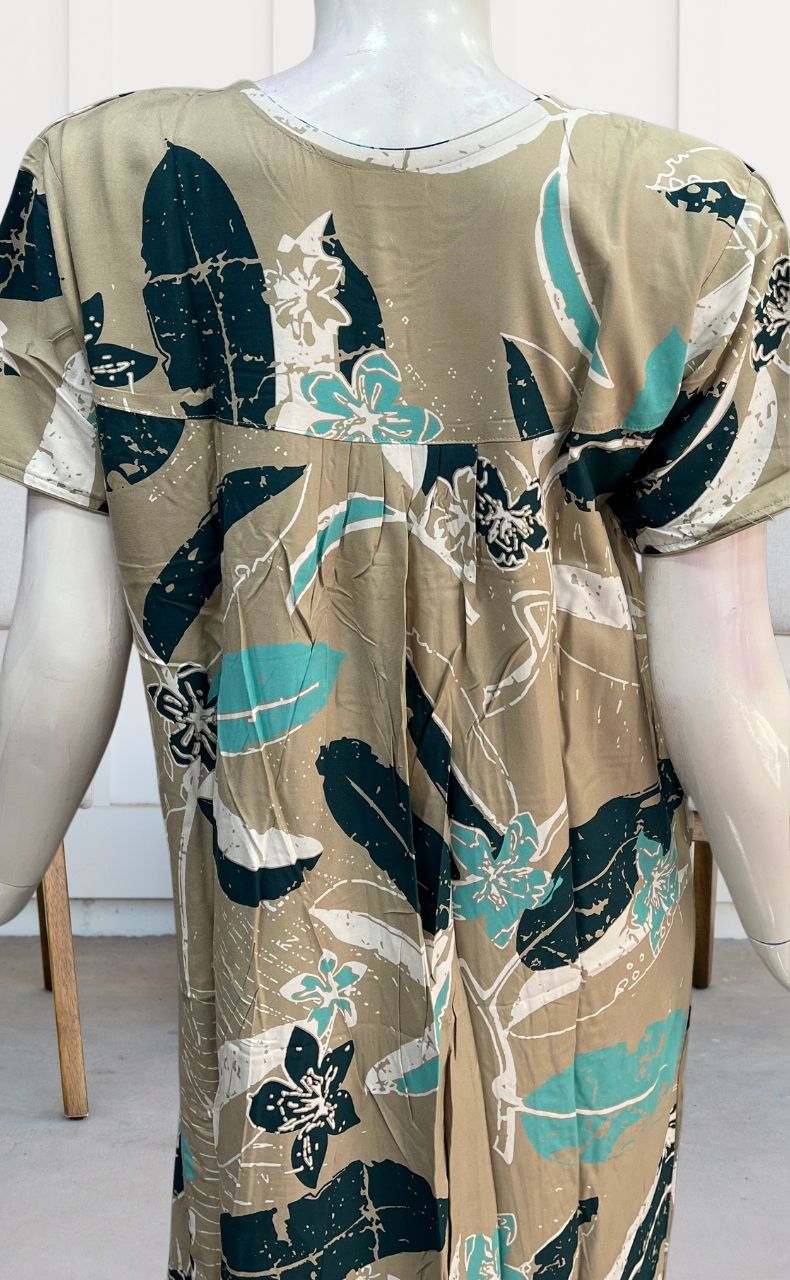 Beige Flora Rayon Nighty. Flowy Rayon Fabric | Laces and Frills - Laces and Frills