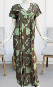 Beige/Pista Green Flora Rayon Nighty. Flowy Rayon Fabric | Laces and Frills - Laces and Frills