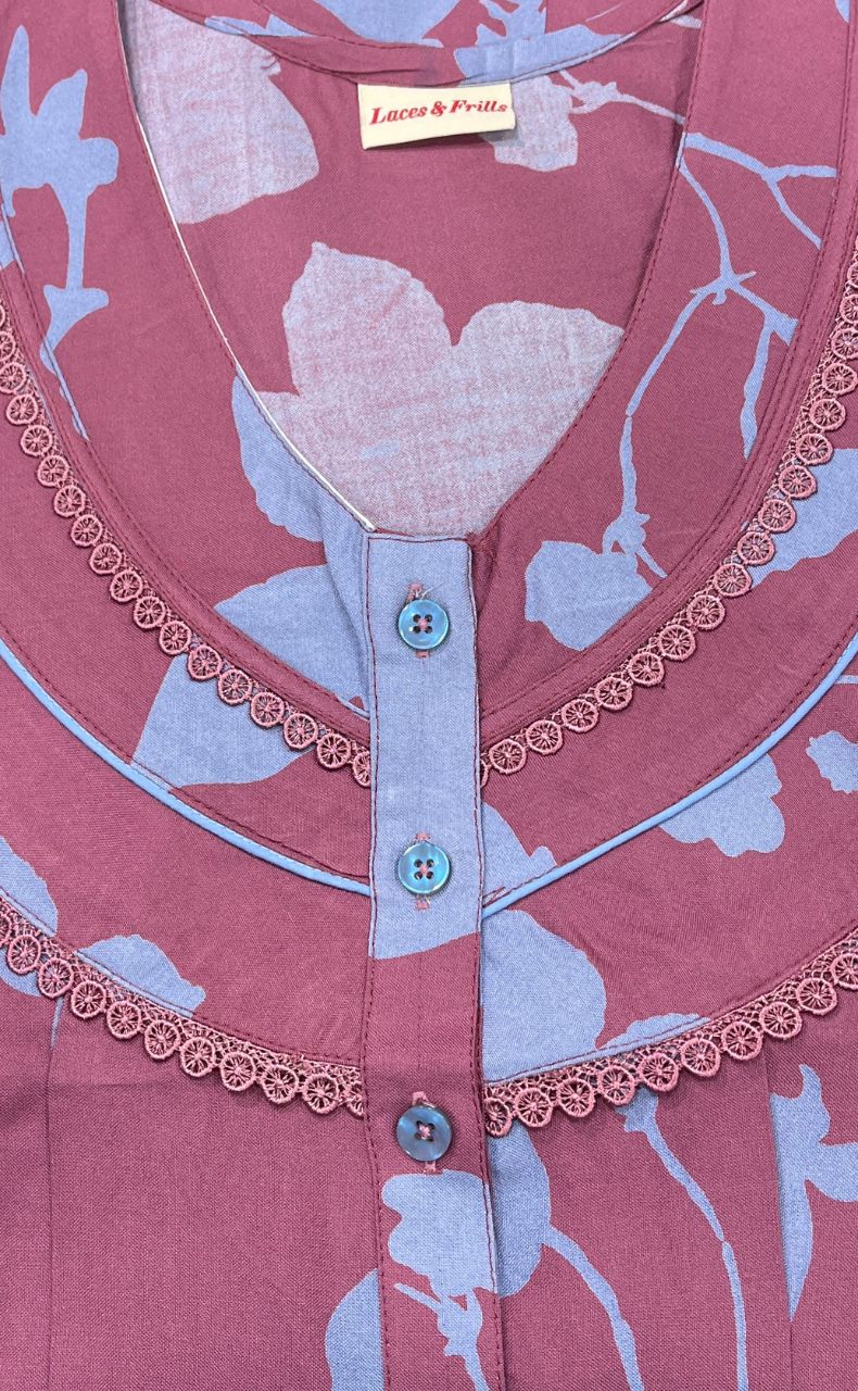 Pink/Lavender Flora Rayon Nighty. Flowy Rayon Fabric | Laces and Frills - Laces and Frills