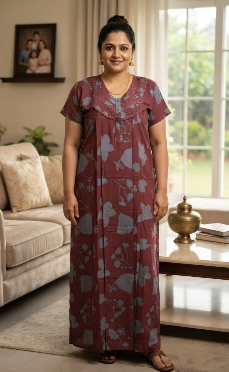 Pink/Lavender Flora Rayon Nighty. Flowy Rayon Fabric | Laces and Frills