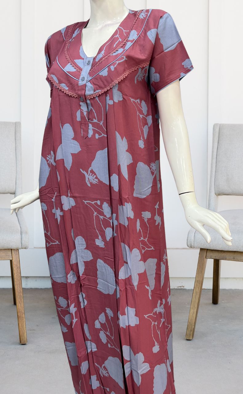 Pink/Lavender Flora Rayon Nighty. Flowy Rayon Fabric | Laces and Frills - Laces and Frills