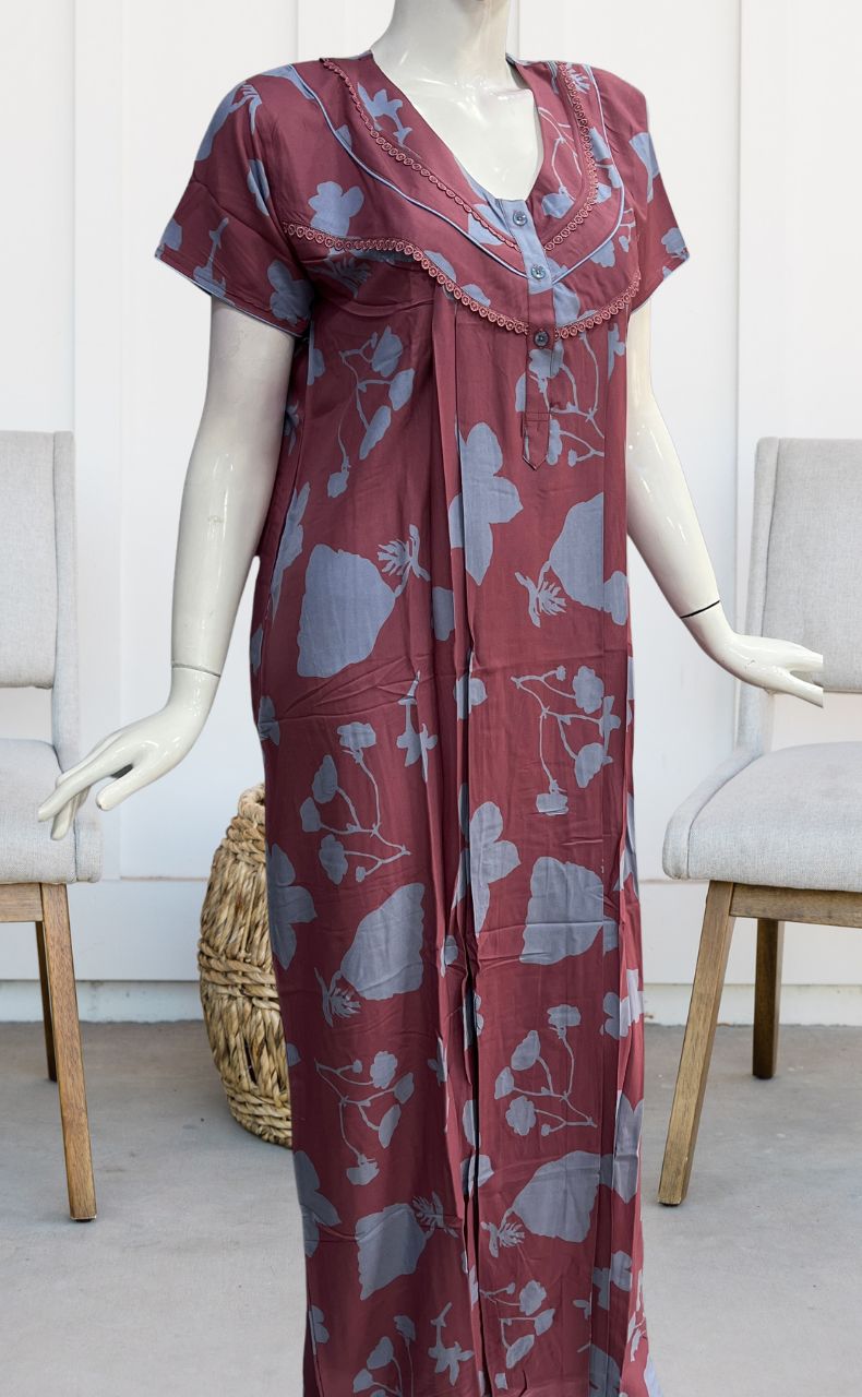 Pink/Lavender Flora Rayon Nighty. Flowy Rayon Fabric | Laces and Frills - Laces and Frills