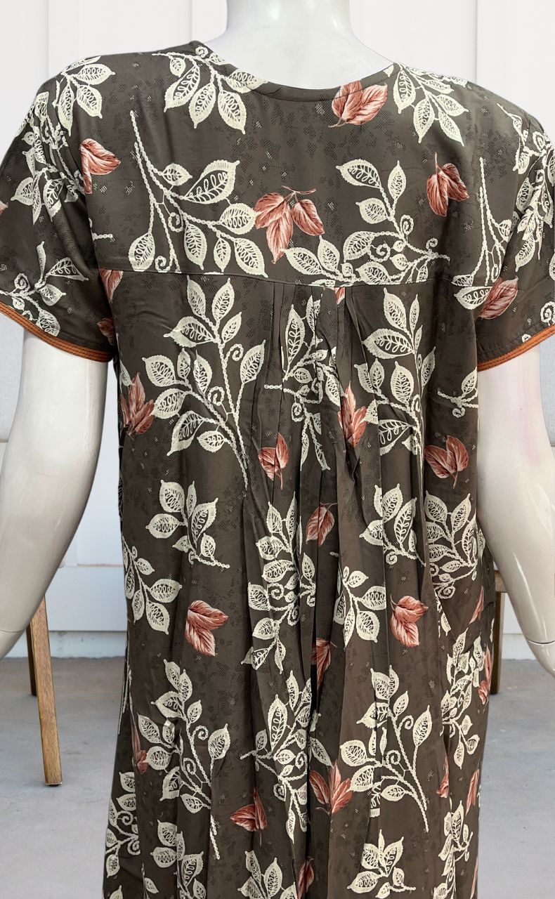 Grey/Peach Flora Rayon Nighty. Flowy Rayon Fabric | Laces and Frills - Laces and Frills