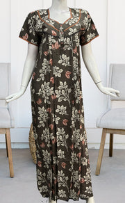 Grey/Peach Flora Rayon Nighty. Flowy Rayon Fabric | Laces and Frills - Laces and Frills