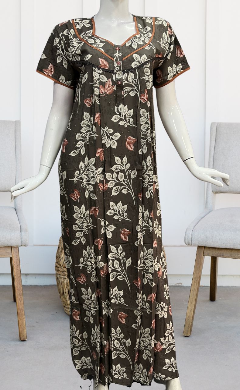 Grey/Peach Flora Rayon Nighty. Flowy Rayon Fabric | Laces and Frills - Laces and Frills