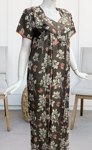 Grey/Peach Flora Rayon Nighty. Flowy Rayon Fabric | Laces and Frills - Laces and Frills