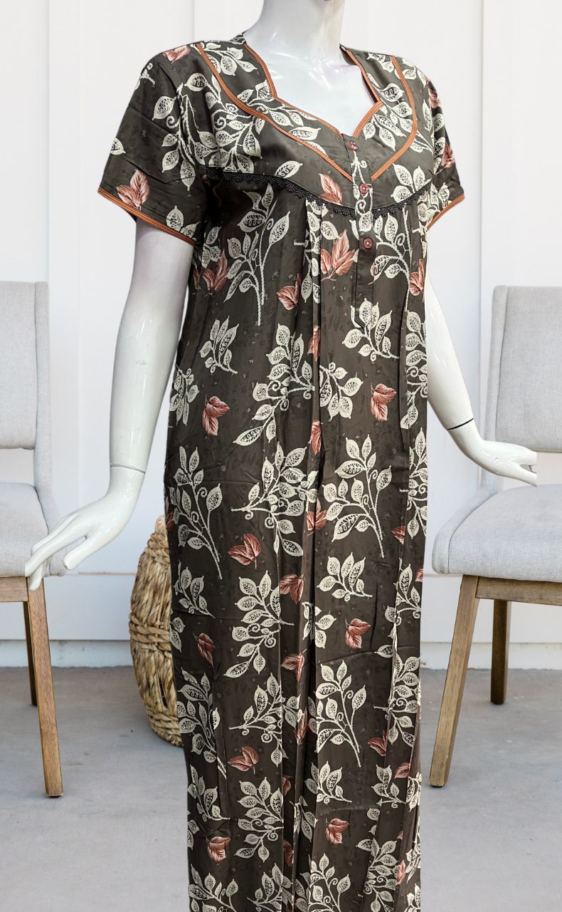 Grey/Peach Flora Rayon Nighty. Flowy Rayon Fabric | Laces and Frills - Laces and Frills