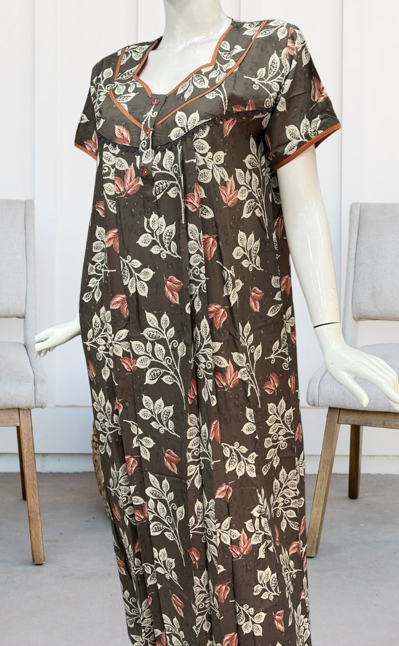 Grey/Peach Flora Rayon Nighty. Flowy Rayon Fabric | Laces and Frills - Laces and Frills