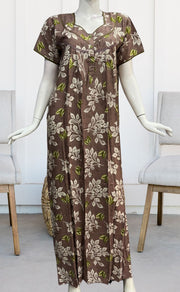 English Pink/Olive Green Flora Rayon Nighty. Flowy Rayon Fabric | Laces and Frills - Laces and Frills