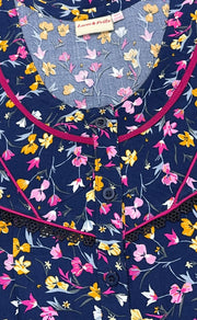 Blue/Pink Tiny Flora Rayon Nighty. Flowy Rayon Fabric | Laces and Frills - Laces and Frills